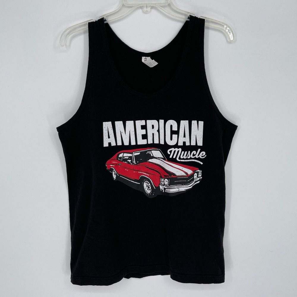 Tultex Men's Black American Car Chevy Chevrolet Muscle Graphic Tank Top Size L